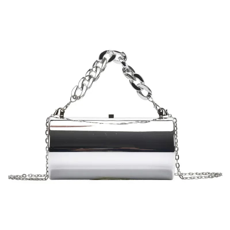 Women's Gold Cylinder Clutch – Mini Party Crossbody Bag