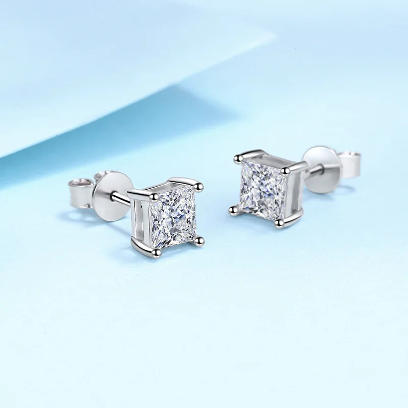 925 Sterling Silver Square Crystal Stud Earrings for Women
