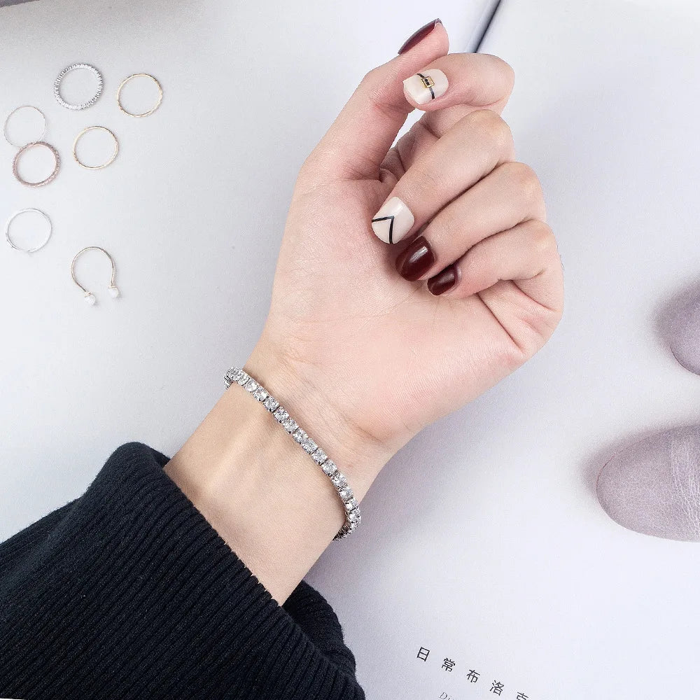 S925 Silver Zirconia Tennis Bracelet 4mm Women 16-20cm