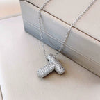 Bubble Initial Necklace – Sparkly A-Z Pavé Letter Pendant