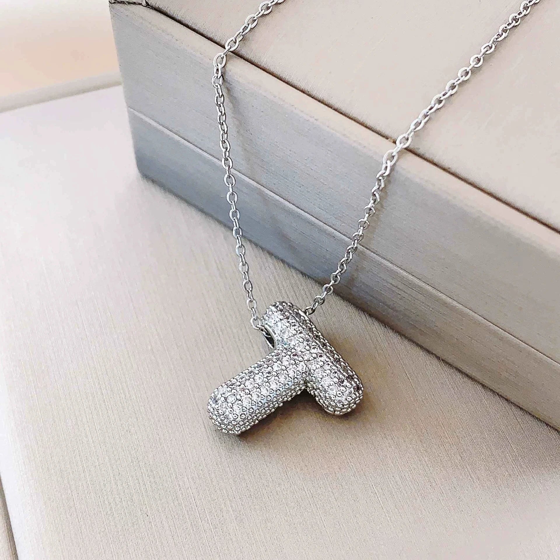 Bubble Initial Necklace – Sparkly A-Z Pavé Letter Pendant