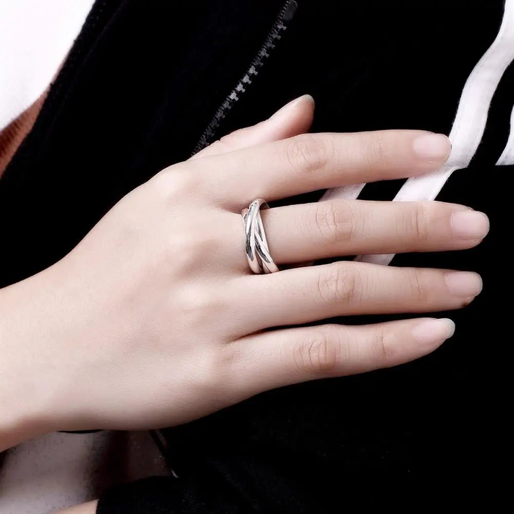 925 Sterling Silver Triple Round Ring for Women – Elegant Fine Jewelry