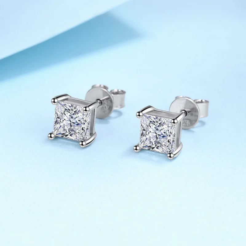 925 Sterling Silver Square Crystal Stud Earrings for Women