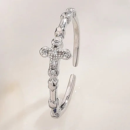Cross Zircon Ring – Elegant Sparkle Adjustable Open Band