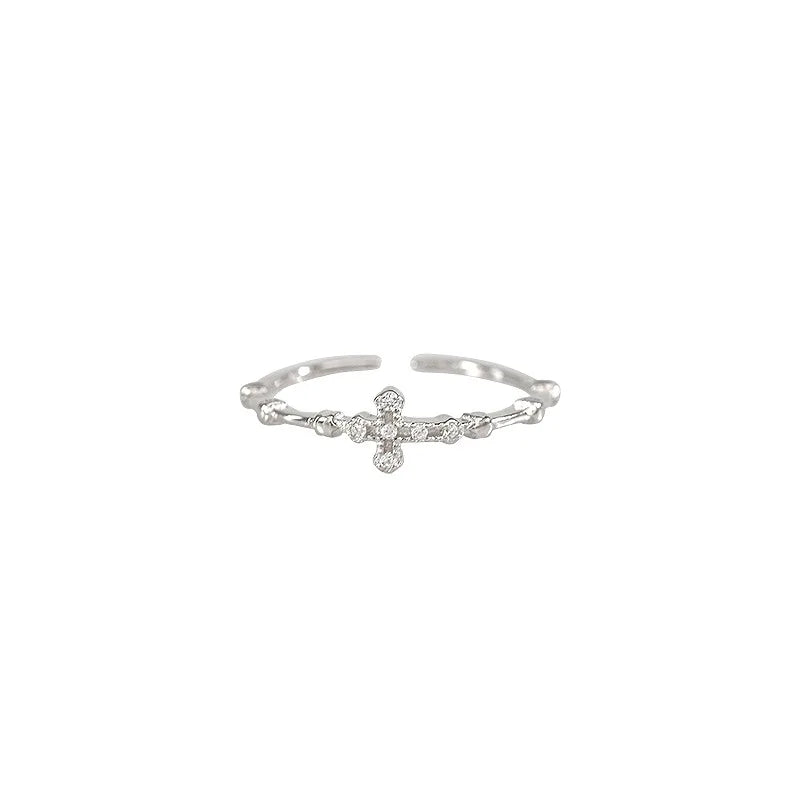 Cross Zircon Ring – Elegant Sparkle Adjustable Open Band