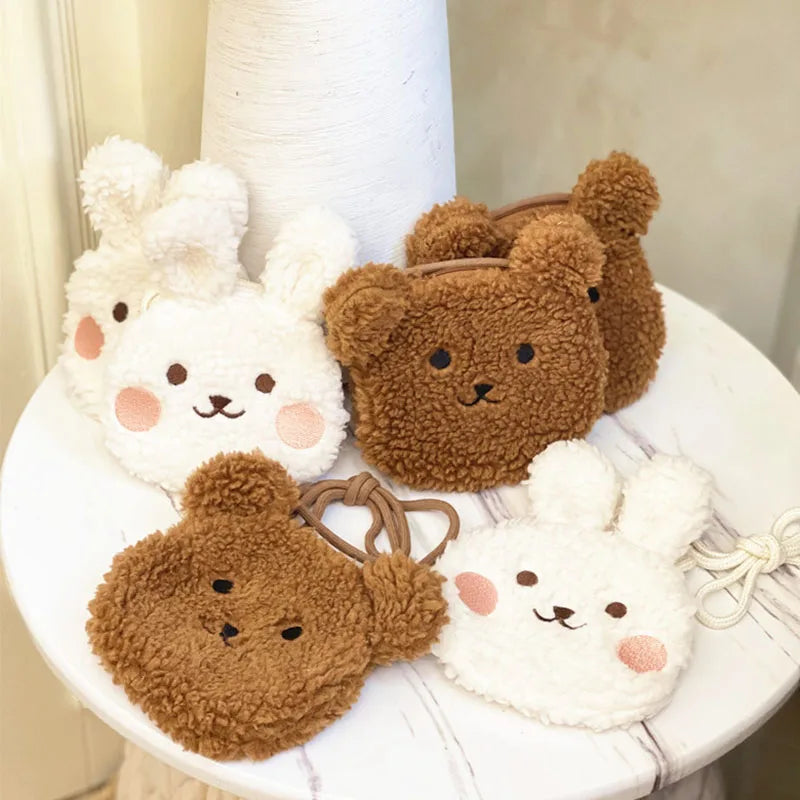 Cute Kids Messenger Bag – Plush Cartoon Bear & Bunny Velvet