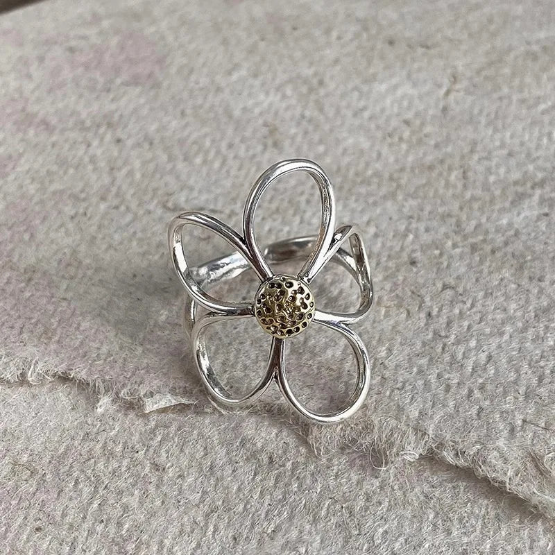 925 Silver Flower Ring for Women Couple Minimalist Gift