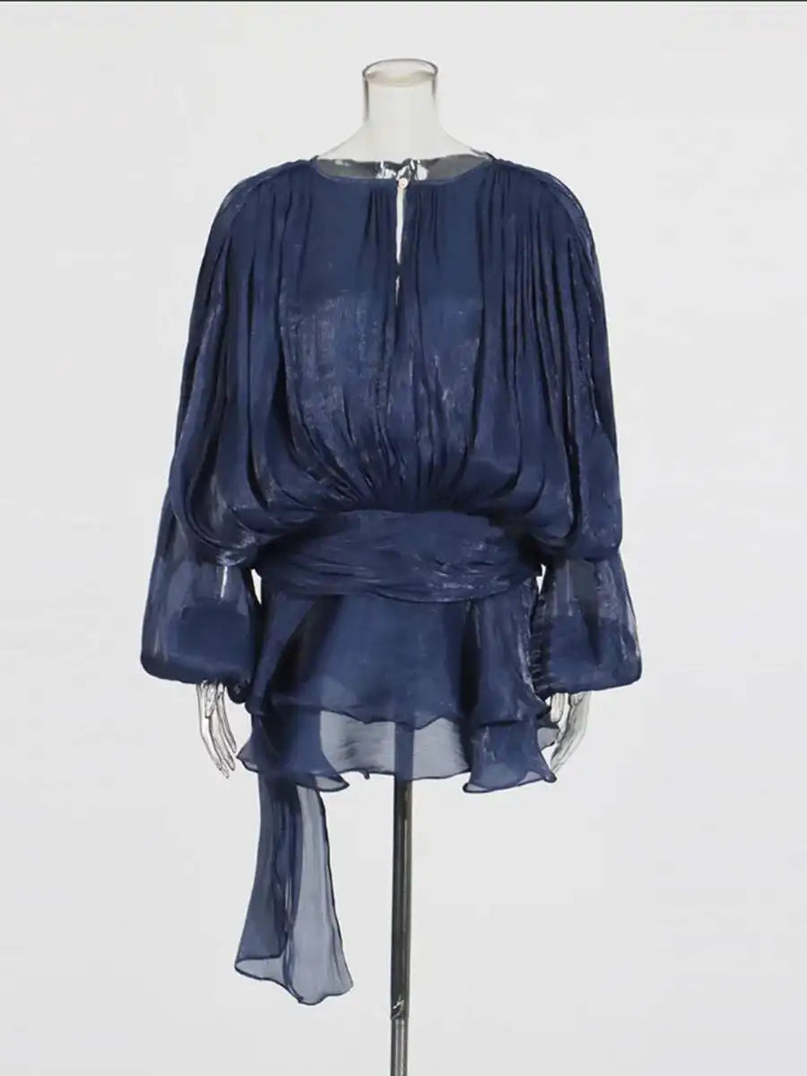 V-Neck Tie Mini Dress – Flowy Draped Sleeves & Woven Polyester