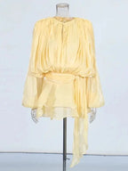 V-Neck Tie Mini Dress – Flowy Draped Sleeves & Woven Polyester