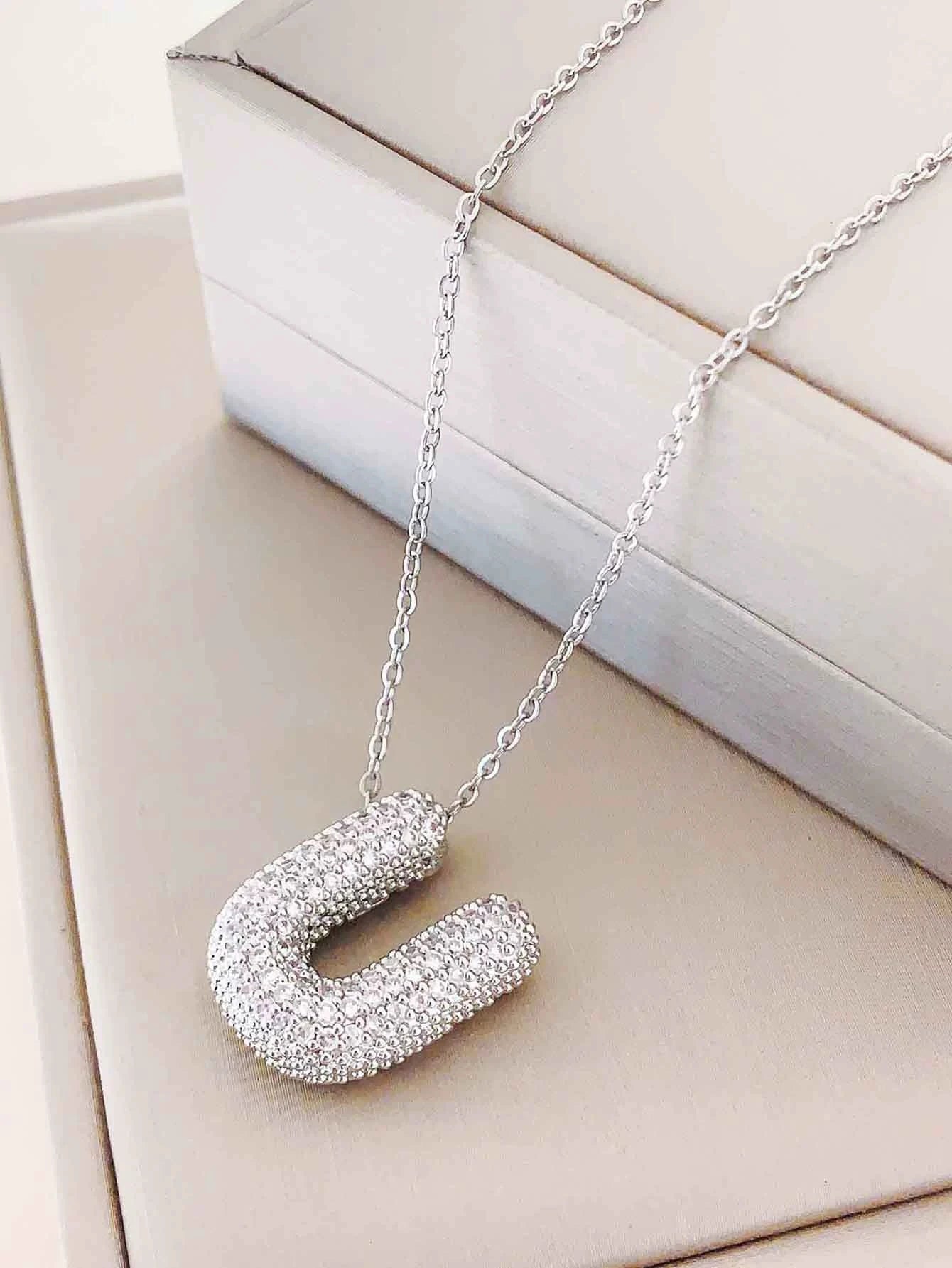 Bubble Initial Necklace – Sparkly A-Z Pavé Letter Pendant