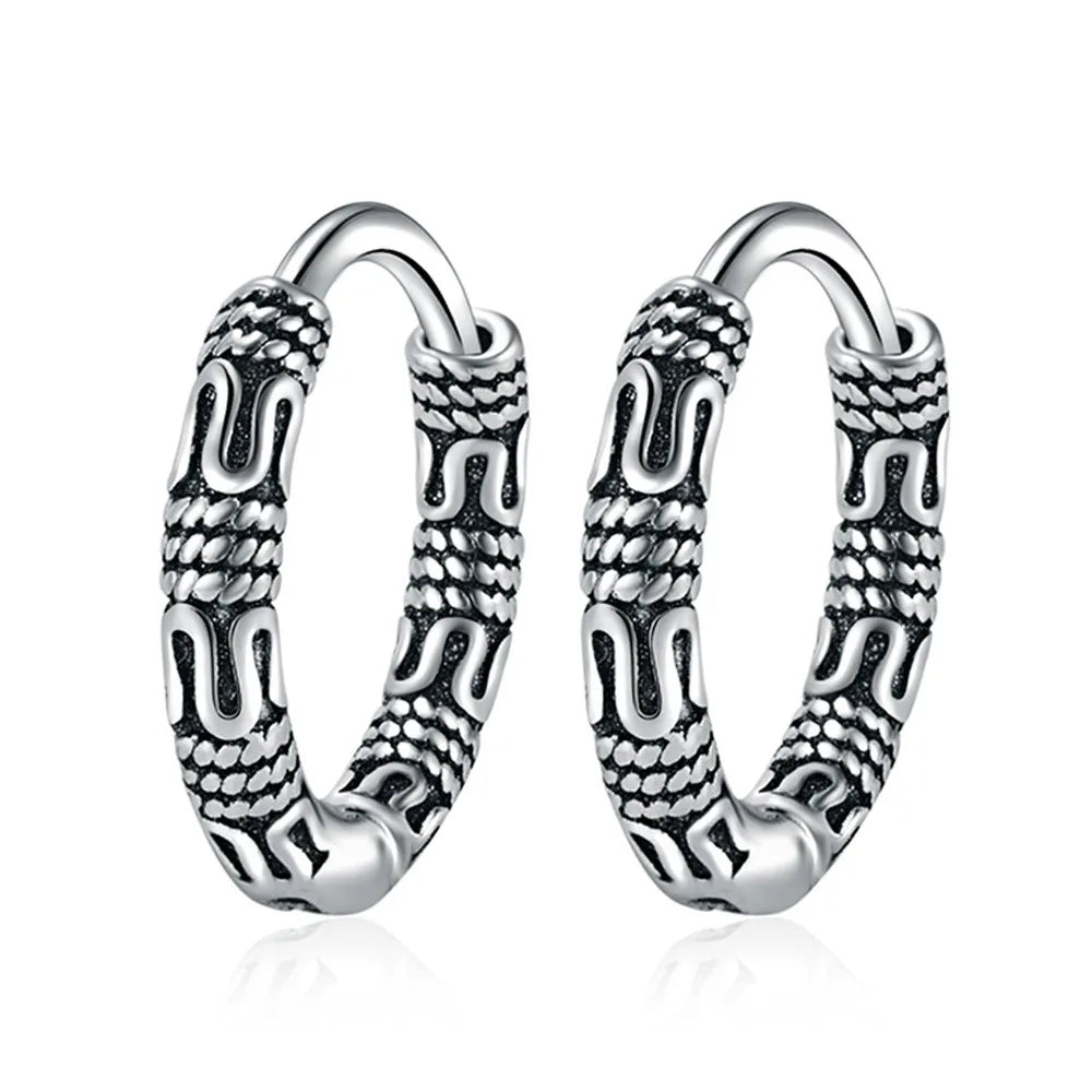 Vintage 925 Silver Hoop Earrings for Women – Pattern Design