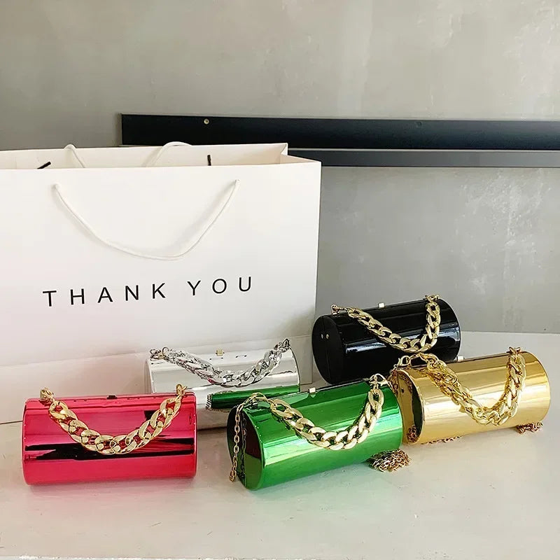 Women's Gold Cylinder Clutch – Mini Party Crossbody Bag