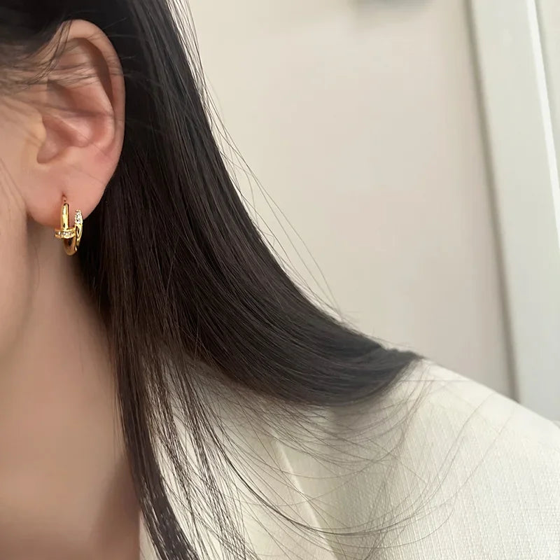 Minimalist 925 Silver Nail Hoop Earrings Women