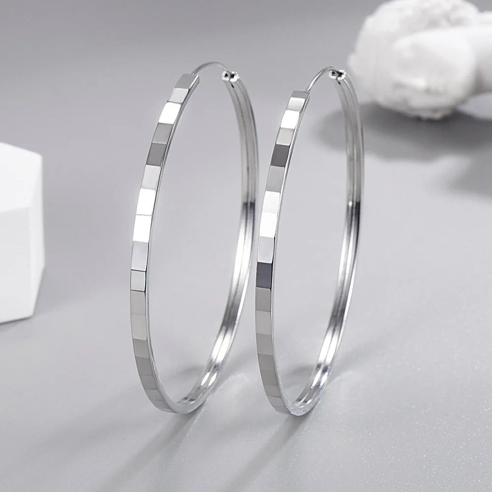 925 Silver Square Earrings Women 3-6CM Big Aesthetic Jewelry