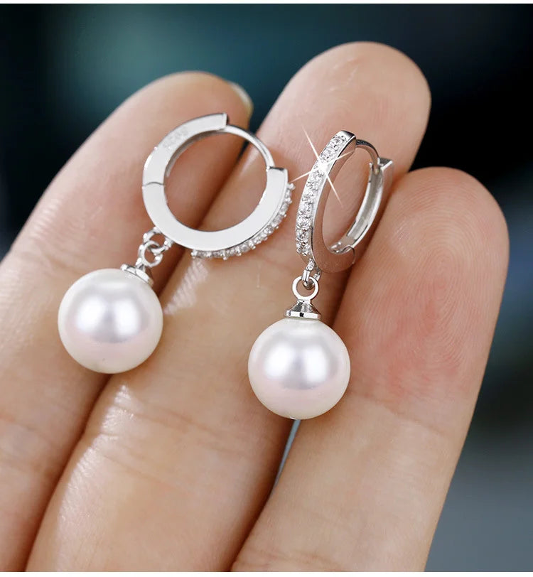 Freshwater Pearl 925 Silver Earrings Crystal