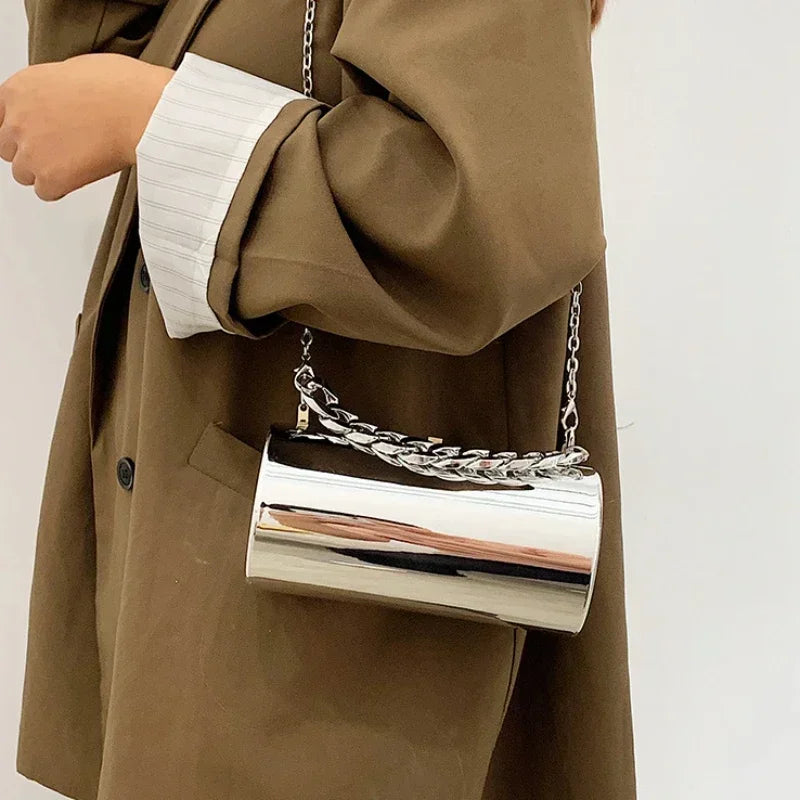 Women's Gold Cylinder Clutch – Mini Party Crossbody Bag