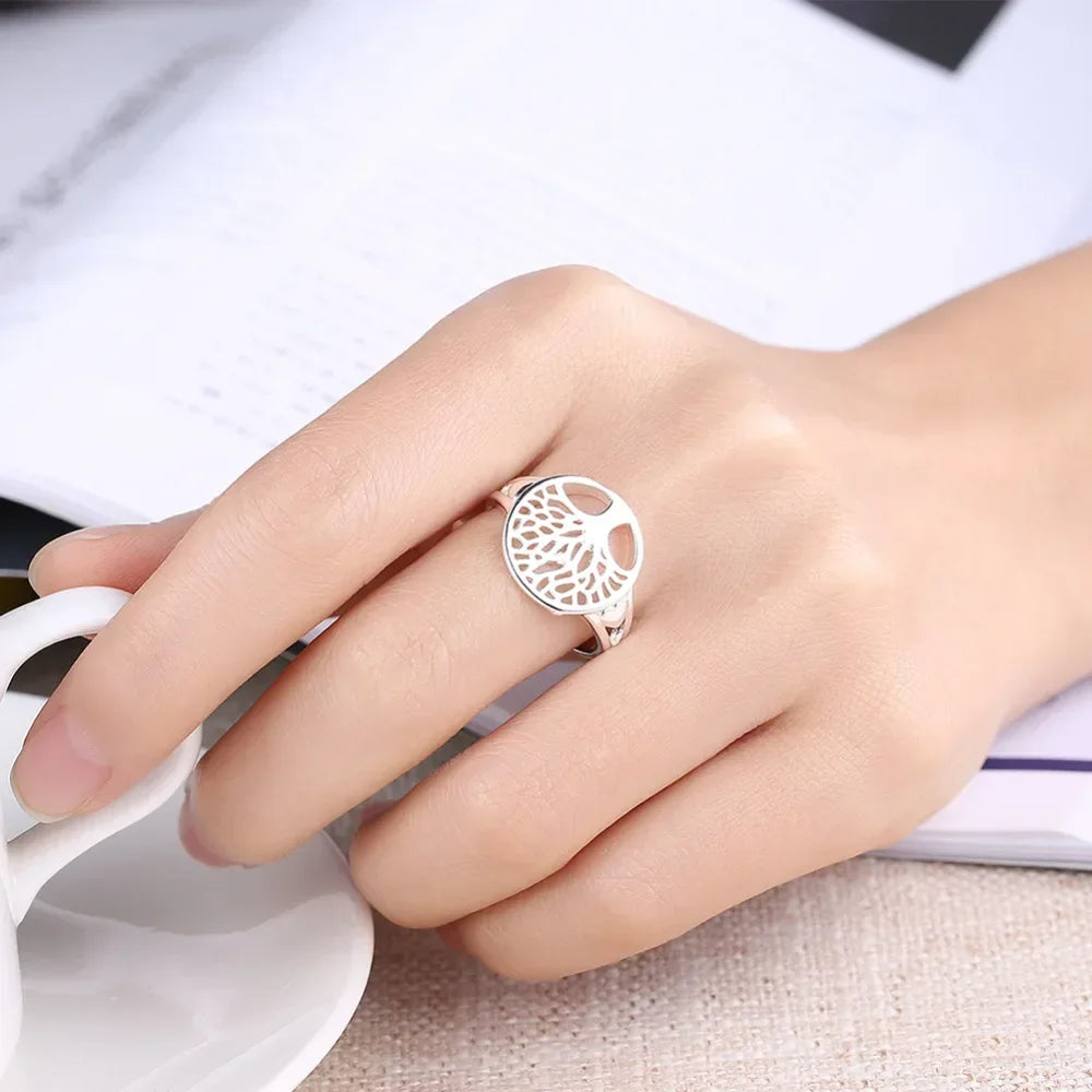 Women's 925 Sterling Silver Ring with Tree Hollow Charm