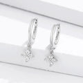 925 Silver Zircon Four Leaf Hoop Earrings for Women Girls
