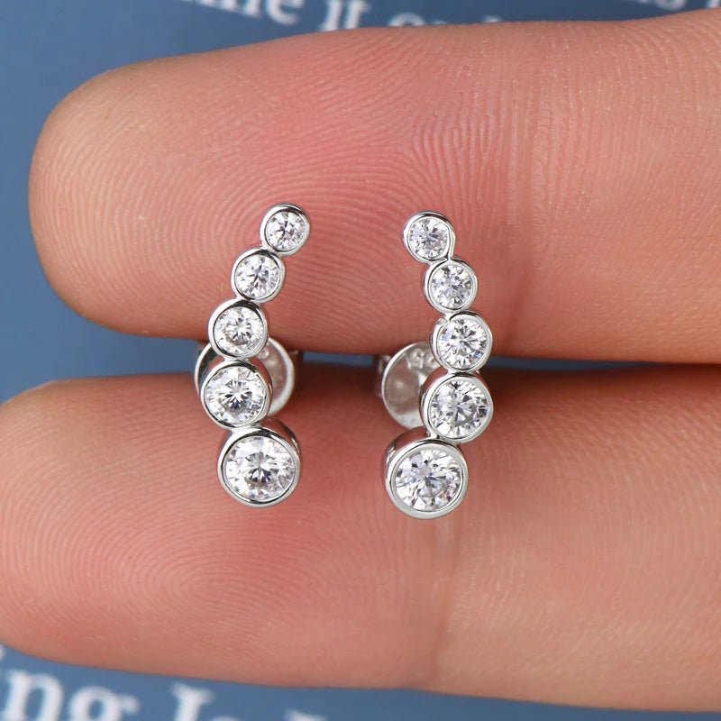 925 Silver Moissanite Climber Earrings D0.43CT GRA Cert