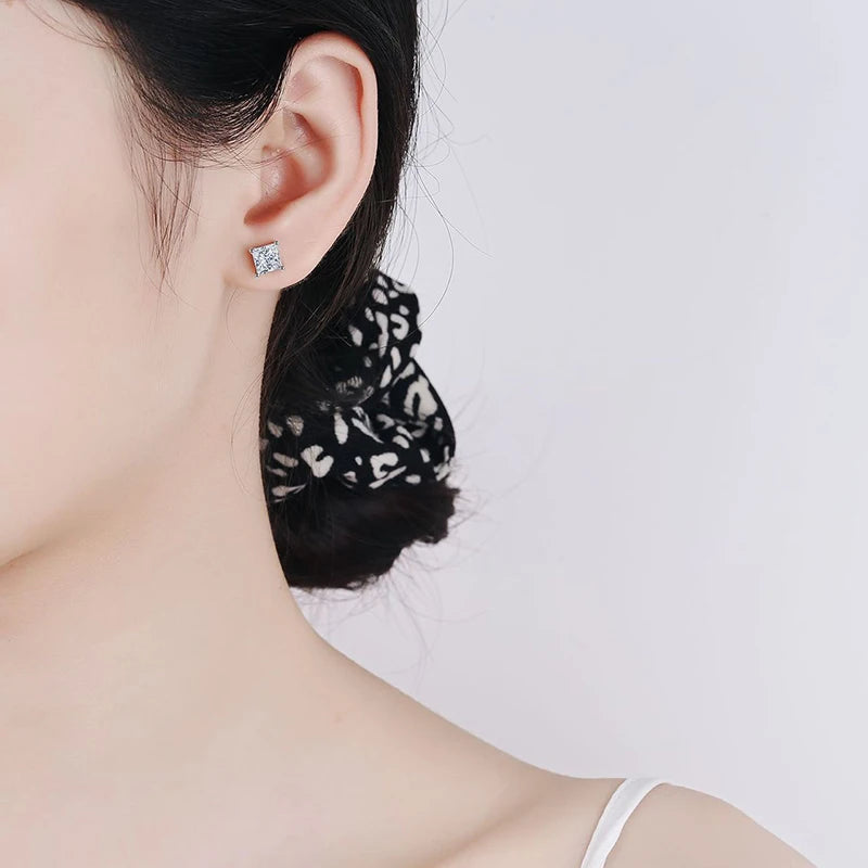 925 Sterling Silver Square Crystal Stud Earrings for Women