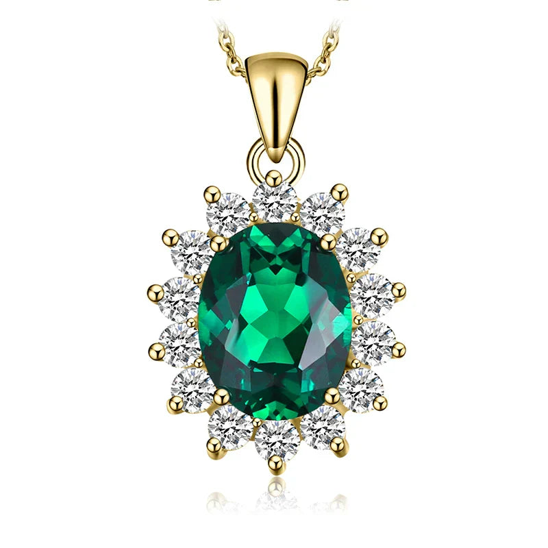 Princess Diana Inspired Blue Sapphire Ruby Emerald 925 Silver Pendant
