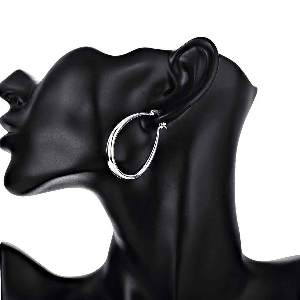 925 Silver 41MM Smooth Hoop Earrings Women