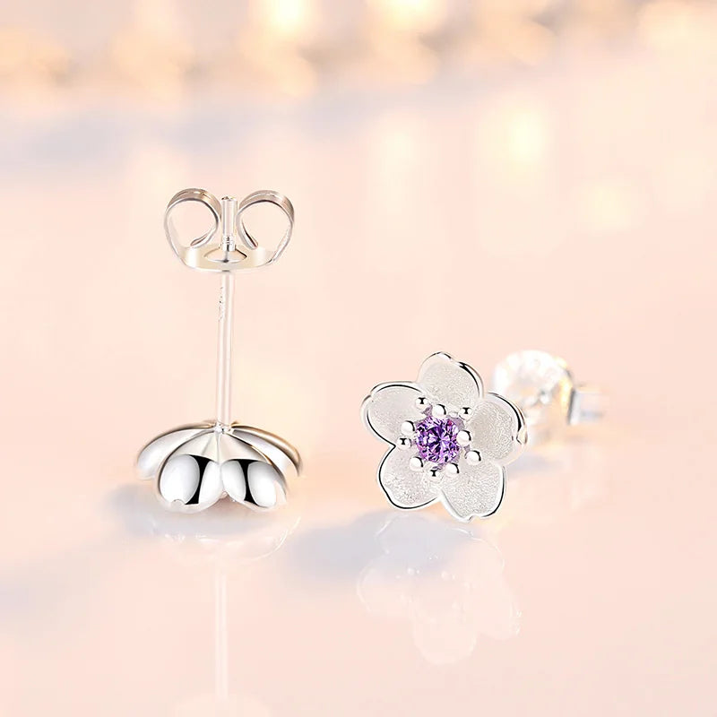 925 Sterling Silver Crystal Flower Stud Earrings for Women