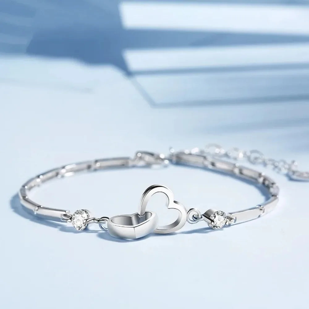 925 Silver Cubic Zircon Heart Bracelet for Women