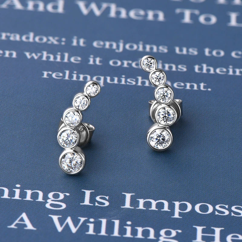 925 Silver Moissanite Climber Earrings D0.43CT GRA Cert