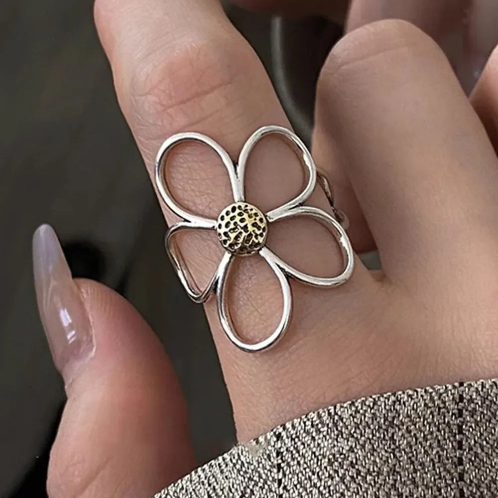 925 Silver Flower Ring for Women Couple Minimalist Gift