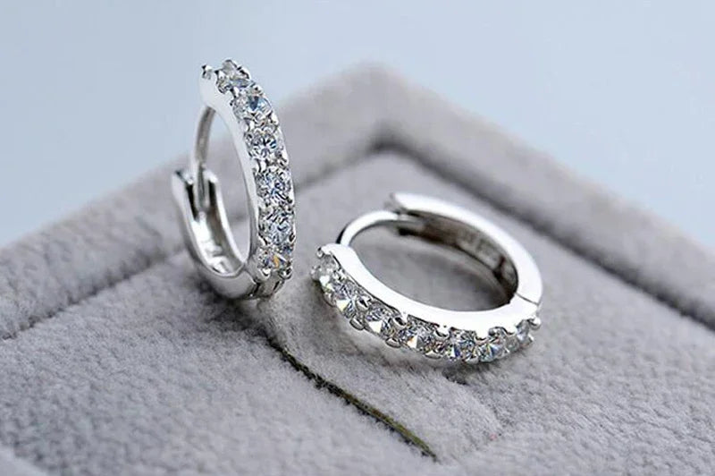 Luxury 925 Silver Zircon Hoop Earrings 10mm – Women & Girls