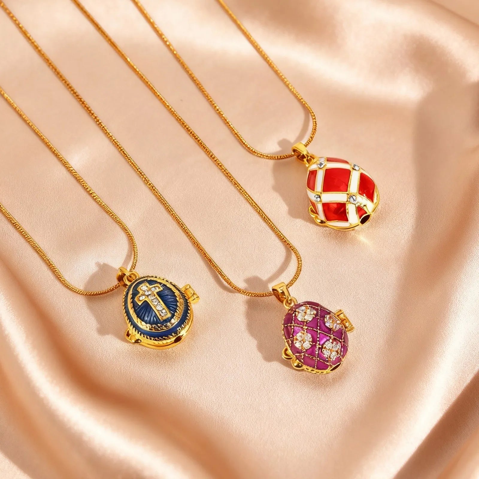 Vintage Egg Locket Necklace – Colorful Enamel Openable Pendant