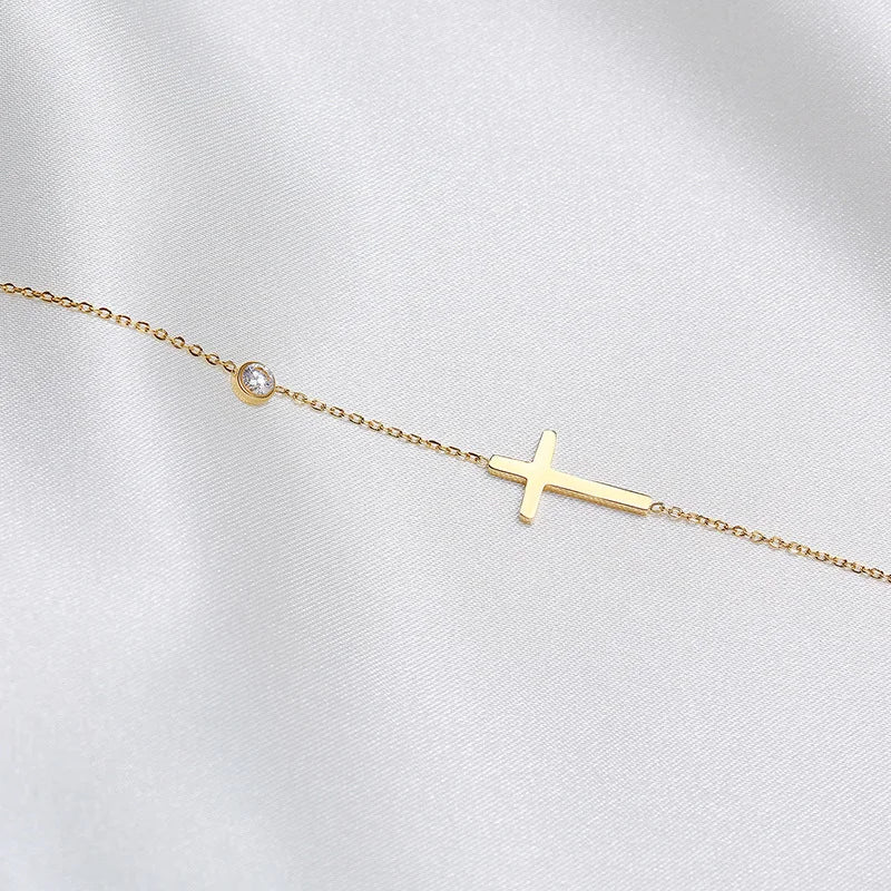 Sideways Cross Necklace – Minimal Chic Gold Stainless Steel