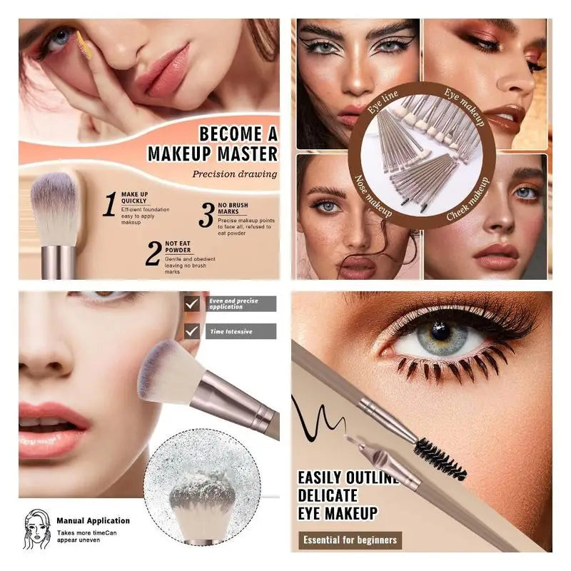 Professional Makeup Tools Set: Brushes, Sponge, Puff, Headband, Bowl
