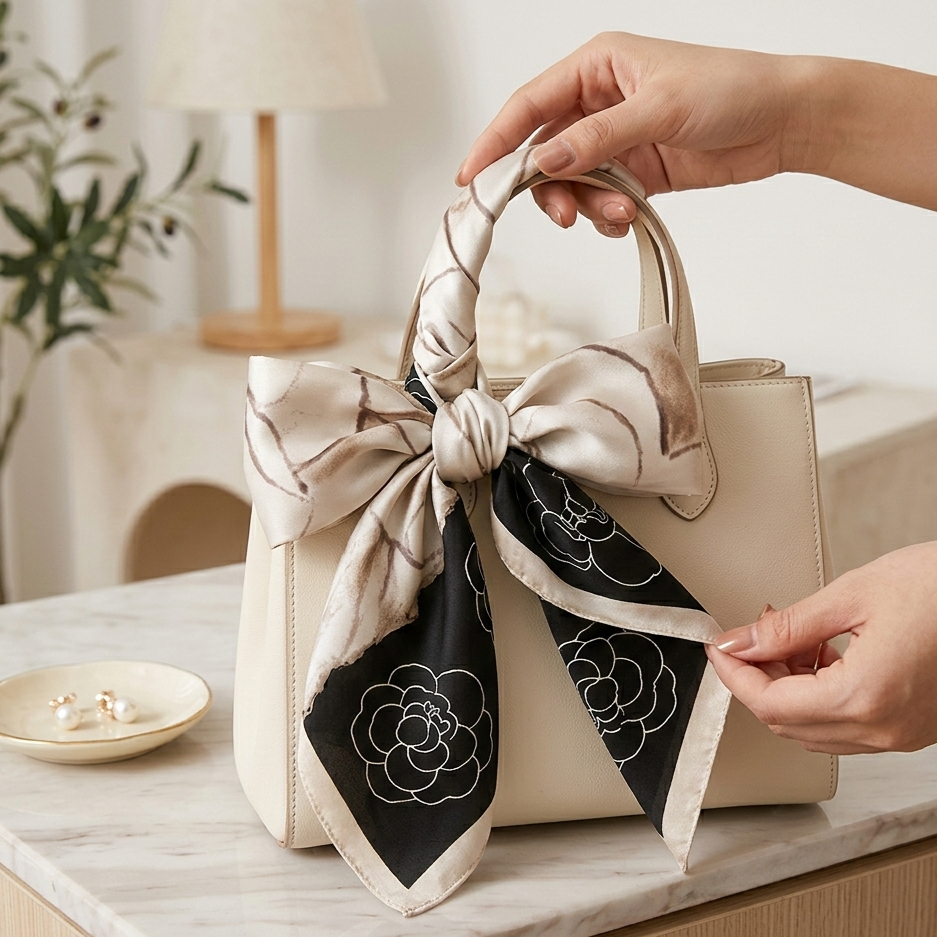 Silk Bag Scarf Ribbon – Chic Satin Handle Wrap