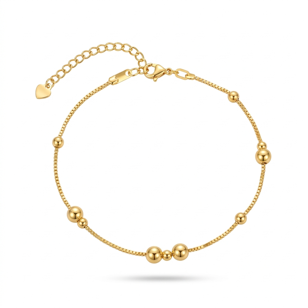 Sterling Silver Anklet – Geometric Bead 925 Chain