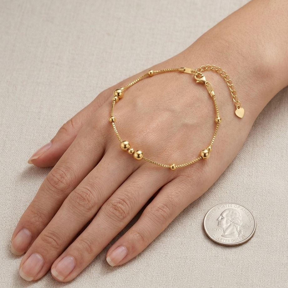 Sterling Silver Anklet – Geometric Bead 925 Chain