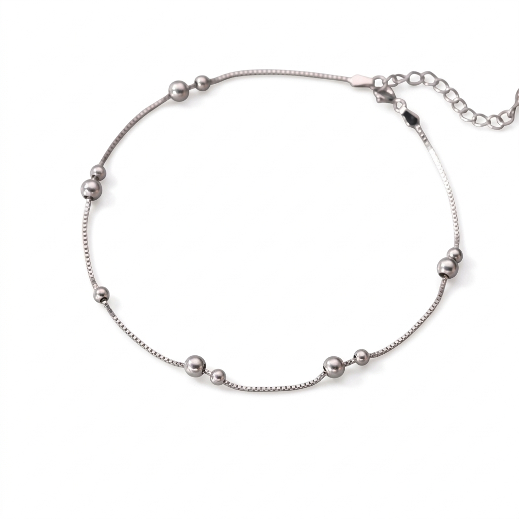 Sterling Silver Anklet – Geometric Bead 925 Chain