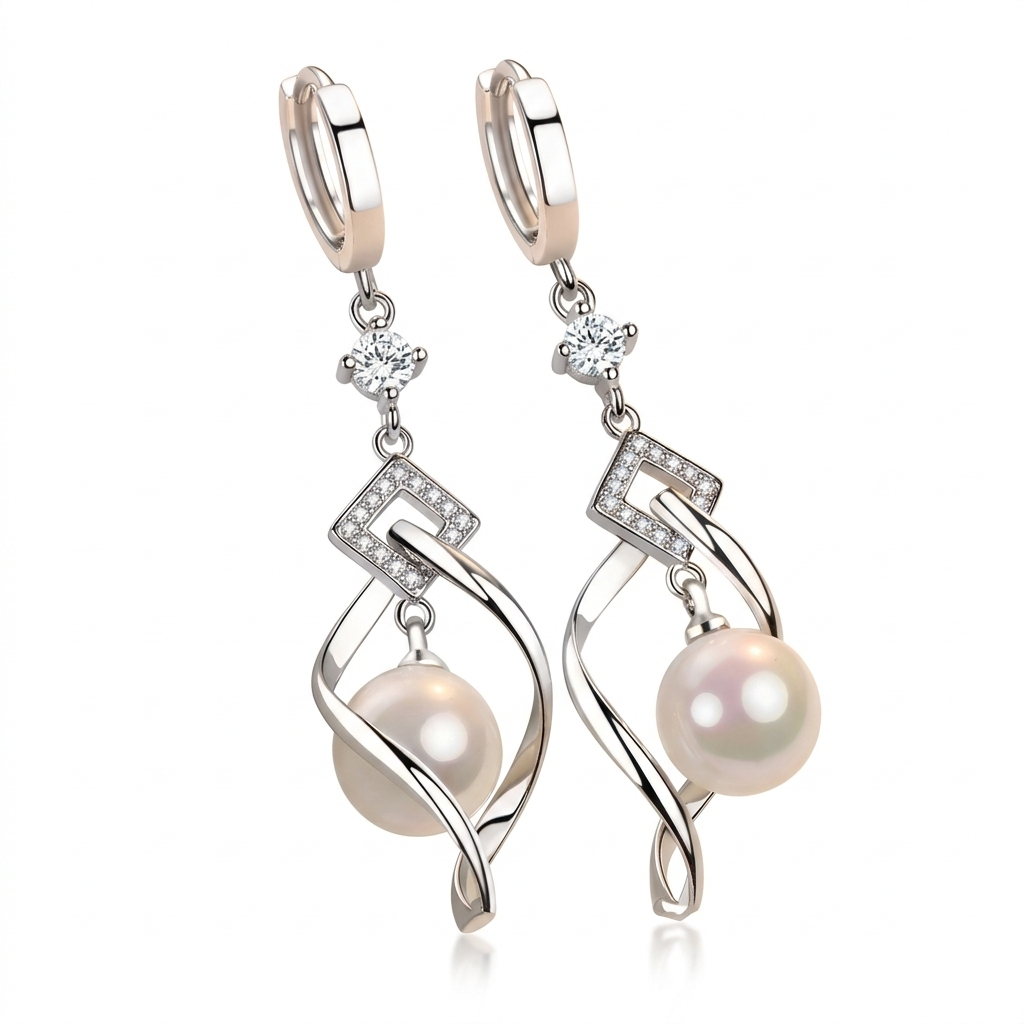 Sterling Silver Pearl Earrings – Zircon Accent 925
