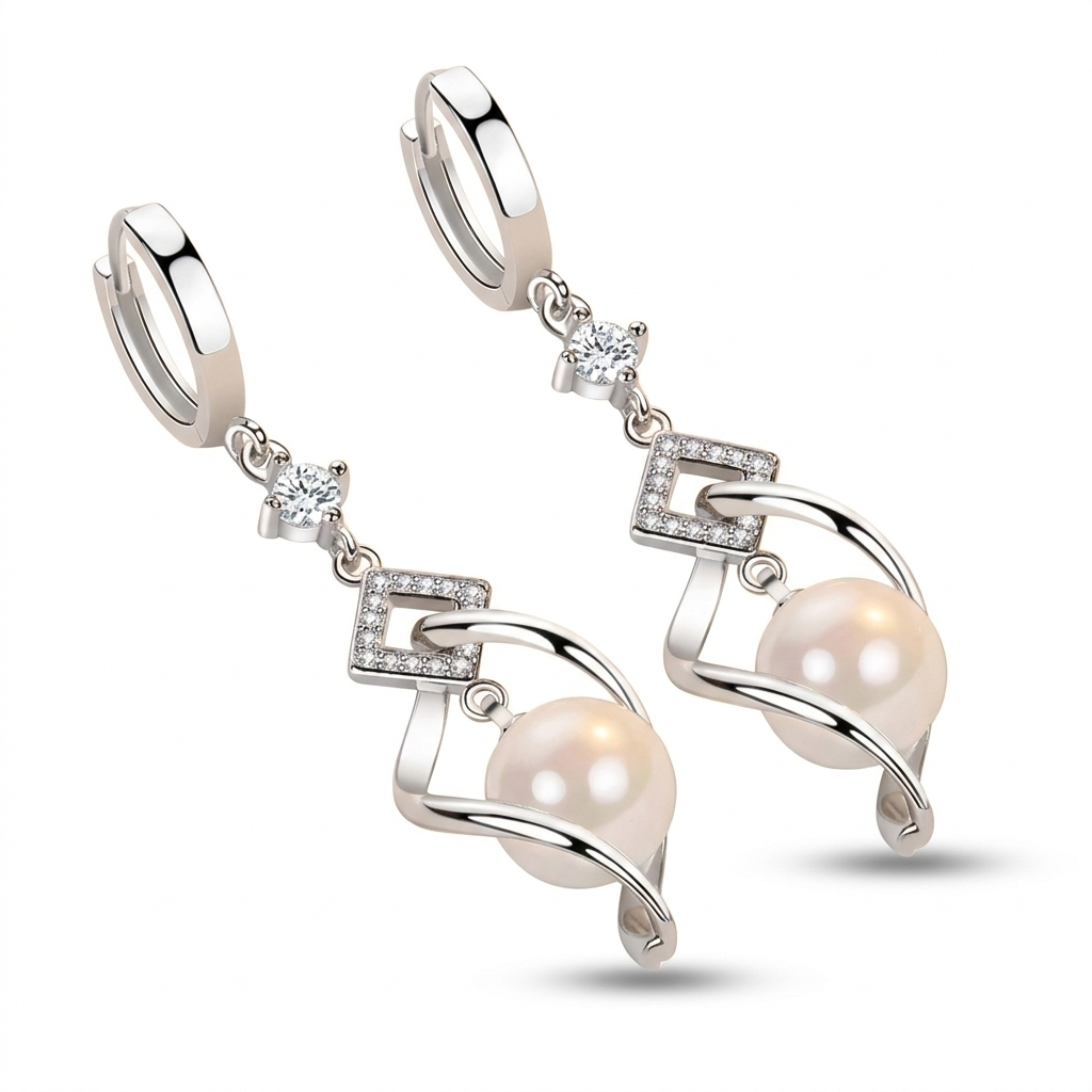 Sterling Silver Pearl Earrings – Zircon Accent 925