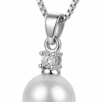 Sterling Silver Pearl Necklace – 45cm Zircon Pendant