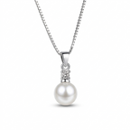 Sterling Silver Pearl Necklace – 45cm Zircon Pendant