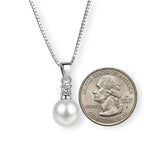 Sterling Silver Pearl Necklace – 45cm Zircon Pendant