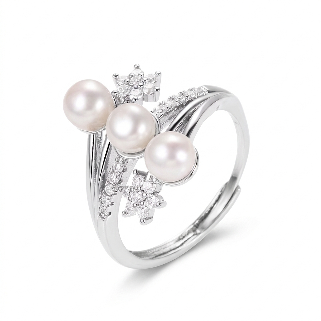 Sterling Silver Pearl Ring – Adjustable 925 Design