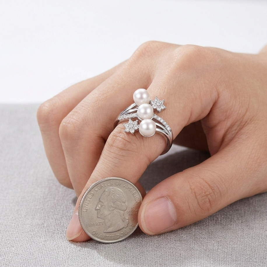Sterling Silver Pearl Ring – Adjustable 925 Design