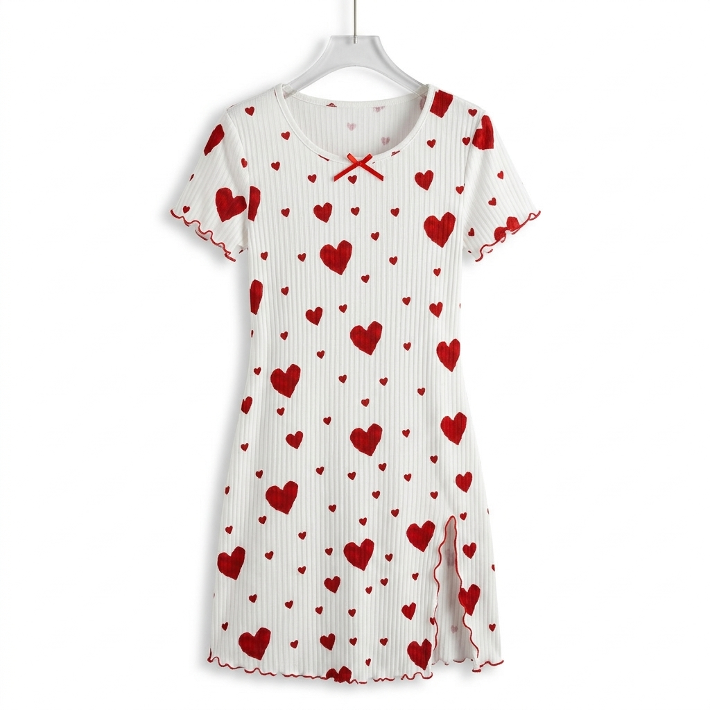 Summer Love Pajama Dress – Soft Comfort Bow & Printed Knee-Length