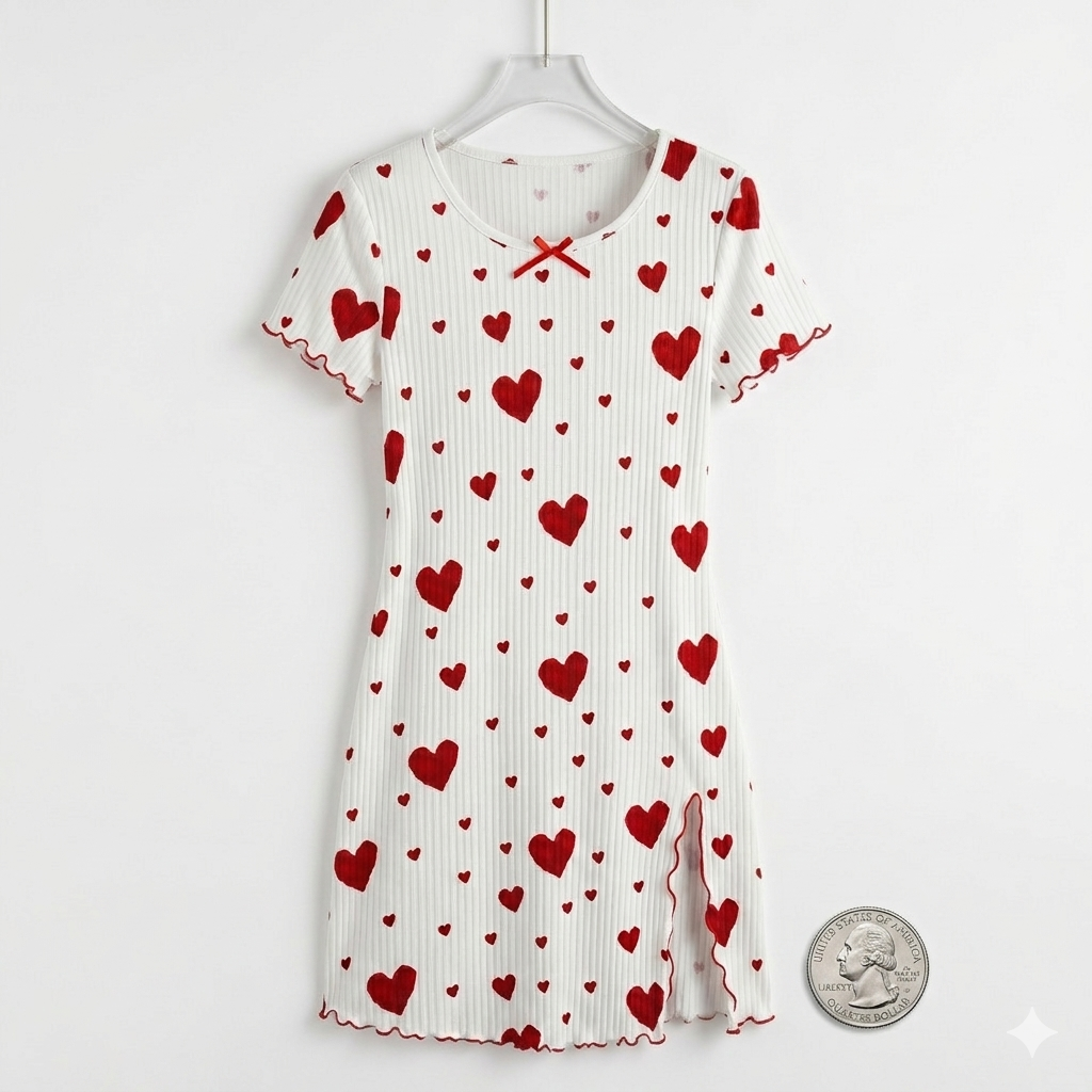 Summer Love Pajama Dress – Soft Comfort Bow & Printed Knee-Length