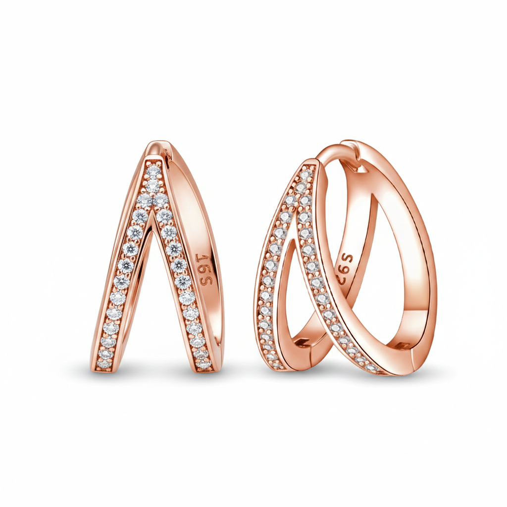 Twisted Silver Hoop Earrings – Elegant Zircon Detail