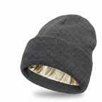 Silk Satin Lined Winter Beanie Warm Chunky Satin Head Cap
