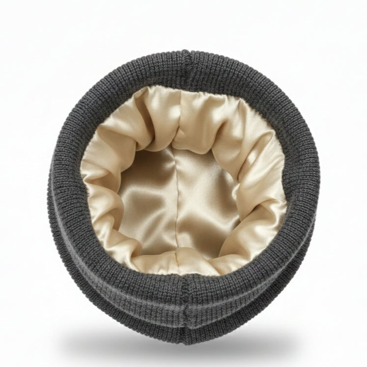 Silk Satin-Lined Winter Beanie - Warm Chunky Satin Head Cap for Men & Women